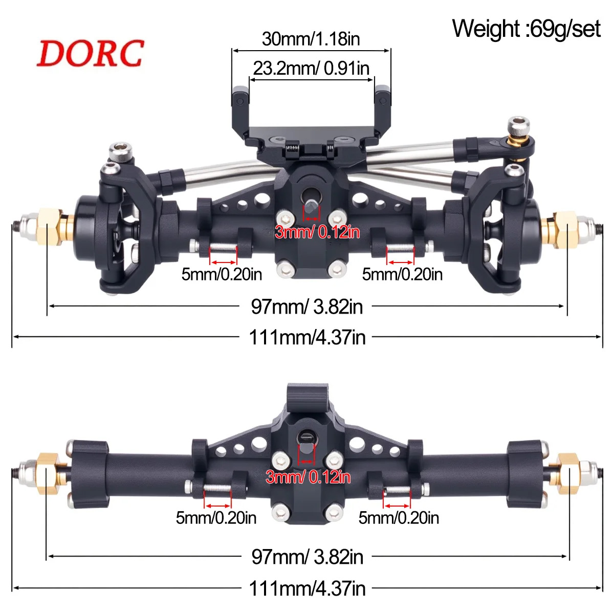 Rc Crawler Axle Parts - 1 zestaw plastikowych osi z mocowaniem
